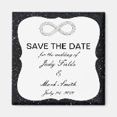 Schwarzer Glitzer-Unendlichkeits-Save the Date Magnet (Vorne)