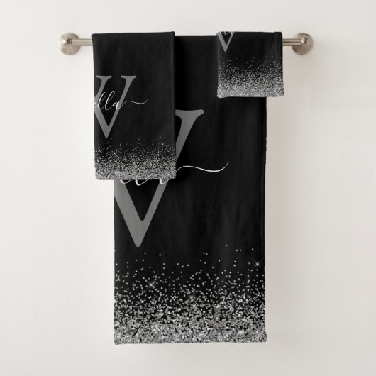 Schwarzer Glitzer verschieben Eleganter Skriptname Badhandtuch Set (Insitu)