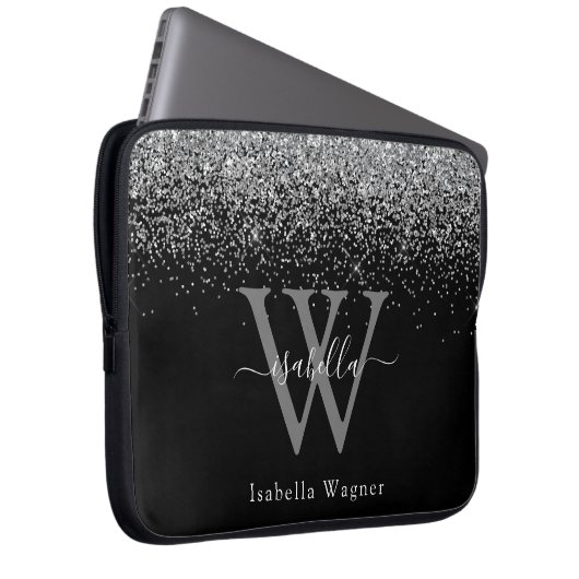 Schwarzer Glitzer verschieben Eleganter Skriptname Laptopschutzhülle (Vorne Rechts)