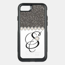 SCHWARZER GLITZER WEISSES MONOGRAMM