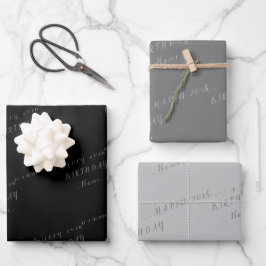 Schwarzer glücklicher Geburtstag Geschenkpapier Set