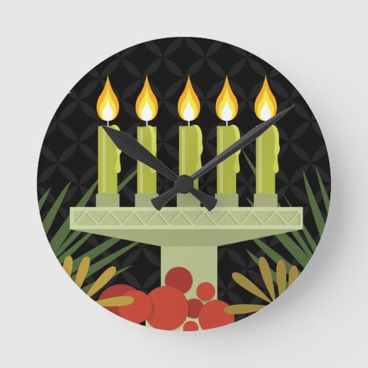 Schwarzer glücklicher Kwanzaa Runde Wanduhr (Vorderseite)