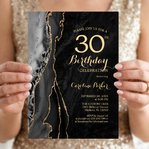 Schwarzer Gold-Achat 30. Geburtstag Einladung