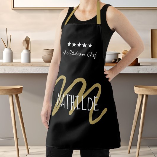 Schwarzer Gold Chef Monogram Fett-Typografie Schürze