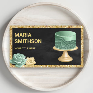 Schwarzer Gold Glitter Mintgrüner Marmorkuchen Bäc Visitenkarte