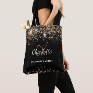 Schwarzer Gold-Glitterstaub-Monogramm-Initialen Tasche