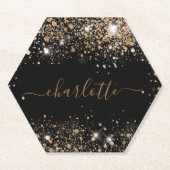 Schwarzer Gold-Glitterstaub-Name-Skript Untersetzer (Vorderseite)