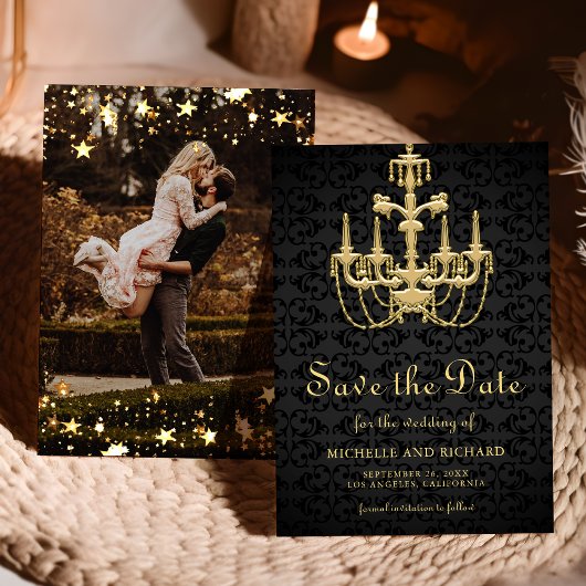 Schwarzer Gold Kronleuchter Hochzeitsfoto Save The Date