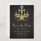 Schwarzer Gold Kronleuchter Hochzeitsfoto Save The Date (Vorderseite)