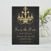 Schwarzer Gold Kronleuchter Hochzeitsfoto Save The Date (Stehend Vorderseite)
