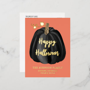 Schwarzer Gold-Kürbis Frohes Halloween Folien Feiertagspostkarte