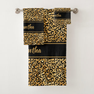 Schwarzer Gold Leopard Print personalisiert chic Badhandtuch Set