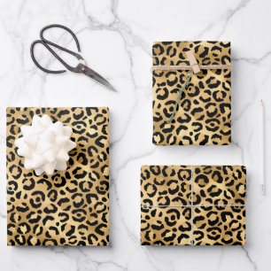 Schwarzer Gold-Leoparden-Druck Gepard-Tier-Druck-T Geschenkpapier Set