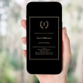 Schwarzer Gold-Monogramm-Kranz minimalistischer Ge Einladung