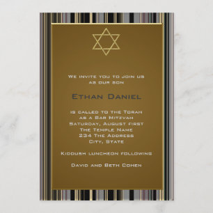 Schwarzer Gold-Pinstripe-Davidstern Bar Mitzwa Einladung