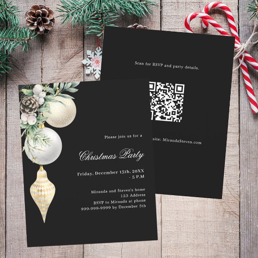 Schwarzer Gold-QR-Code für Weihnachtsfeier-Einladu