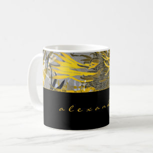 Schwarzer Gold und Abstrakter Blume Name Skript Kaffeetasse