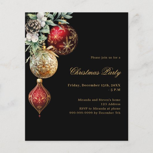 Schwarzer Goldbaum Weihnachts-Party Einladung (Vorderseite)