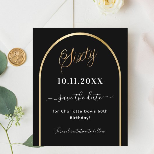 Schwarzer Goldbogen Save the Date, 60. Geburtstag