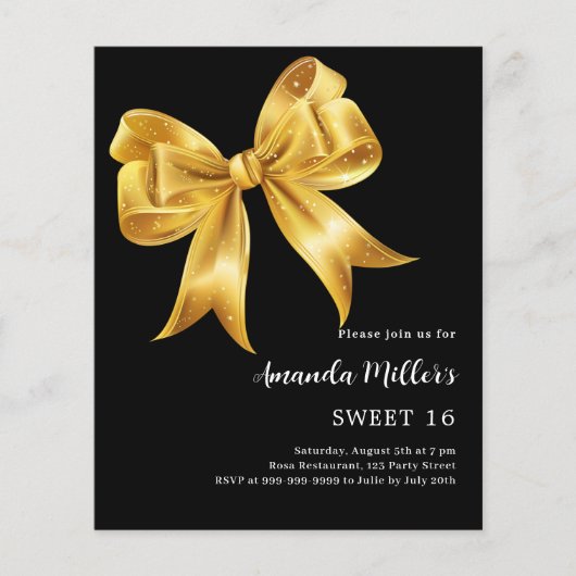 Schwarzer Goldbogen Sweet 16 Einladung (Vorderseite)