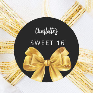 Schwarzer Goldbogen Sweet 16 Runder Aufkleber
