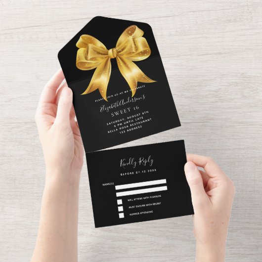 Schwarzer Goldbogen Sweet 16 uAwg All In One Einladung (Abreißen)