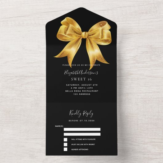 Schwarzer Goldbogen Sweet 16 uAwg All In One Einladung (Innen Boden)
