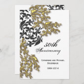 Schwarzer Golddamast-Lilien-Jahrestag Einladung (Vorne/Hinten)