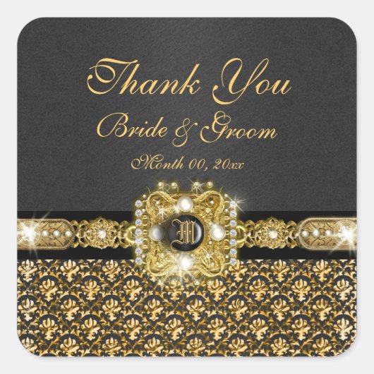 Schwarzer Golddampfer "Danke" Quadratischer Aufkleber (Vorderseite)