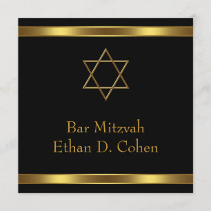 Schwarzer Golddavidsstern Bar Mitzvah Einladung