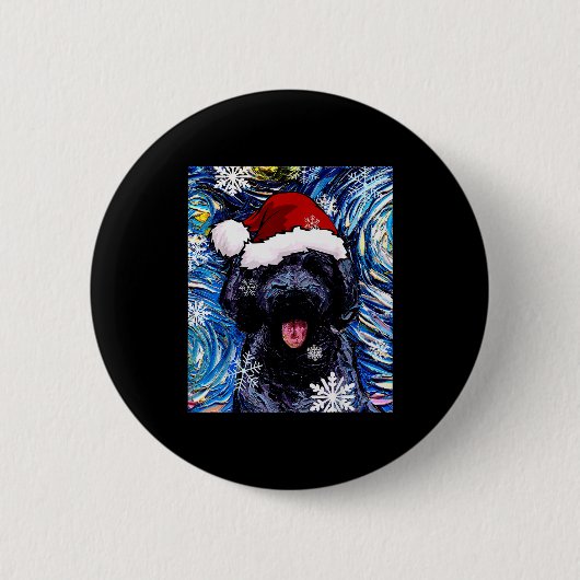 Schwarzer Goldendoodle Labradoodle Weihnachtsmann Button (Vorderseite)