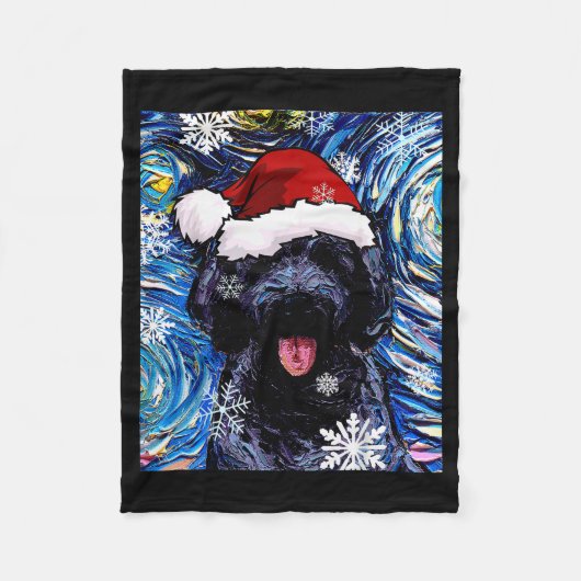 Schwarzer Goldendoodle Labradoodle Weihnachtsmann Fleecedecke (Vorderseite)