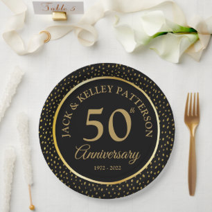 Schwarzer & Goldener 50. Jubiläumspapierteller Pappteller