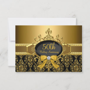 Schwarzer & Goldener Damast 50. Jubiläums-RSVP RSVP Karte