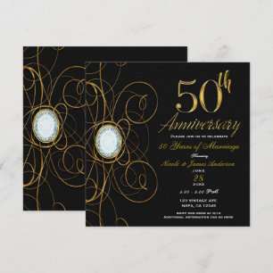 Schwarzer & Goldener Diamant 50 50. Chic-Jubiläum Einladung