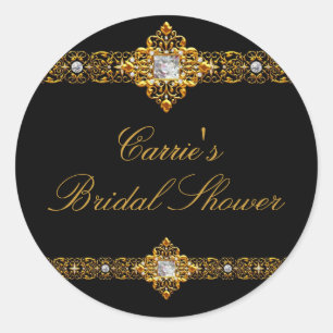 Schwarzer & goldener Diamant-Juwel-Brautparty-Aufk Runder Aufkleber