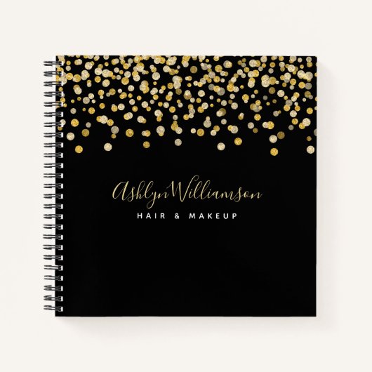Schwarzer goldener Glitzer dots Haarstylistin Make Notizblock (Vorderseite)
