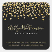 Schwarzer goldener Glitzer dots Haarstylistin Make Quadratischer Aufkleber (Vorderseite)