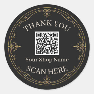 Schwarzer Goldener QR-Code Dankeschön für Kleinunt Runder Aufkleber