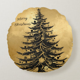 Schwarzer Goldener Weihnachtsbaum, Luxus Rundes Kissen