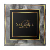 Schwarzer goldfarbener und grauer geometrischer Ma Fliese (Vorderseite)