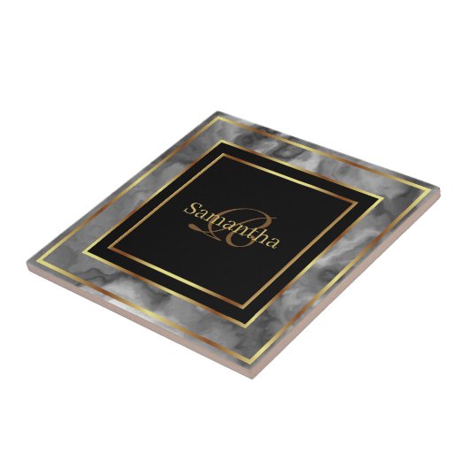 Schwarzer goldfarbener und grauer geometrischer Ma Fliese (Seite)