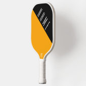 Schwarzer goldgelber, weißer Diagonaltext Pickleball Schläger (Links)