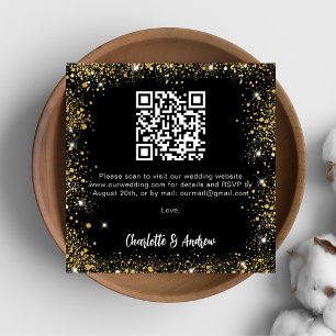 Schwarzer Goldglitter-QR-Code-Hochzeits-RSVP Begleitkarte
