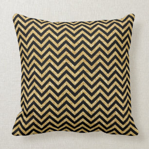 Schwarzer GoldGlitzer-Zickzack Stripes Zickzack Kissen