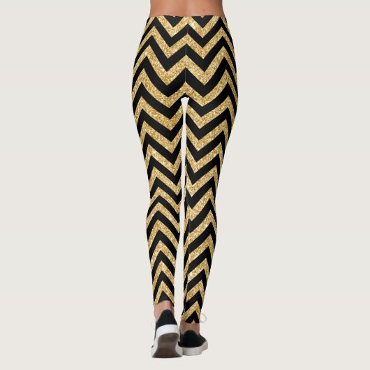 Schwarzer GoldGlitzer-Zickzack Stripes Zickzack Leggings (Rückseite)