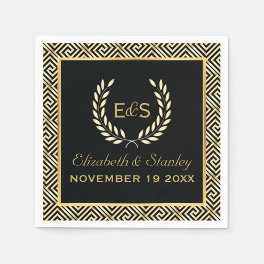 Schwarzer, goldgriechischer Schlüssel und Lorbeerk Serviette (Vorderseite)