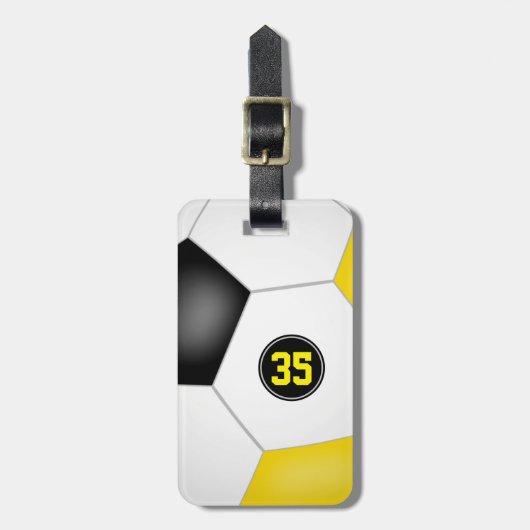 Schwarzer Goldklub-Mannschaft färbt Fußballtasche Gepäckanhänger (Vorderseite vertikal)