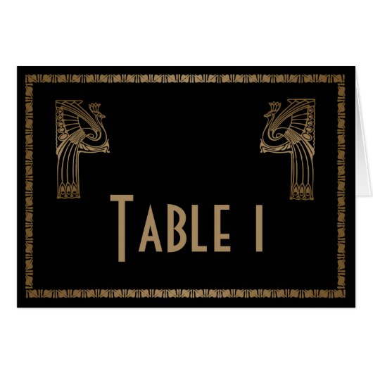 Schwarzer Goldkunst-Deko-Pfau-Wedding Tischnummer (Vorderseite (Horizontal))