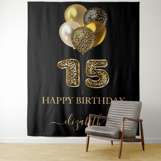 Schwarzer Goldleopard-Empfang Quinceanera Wandteppich (Beispiel)